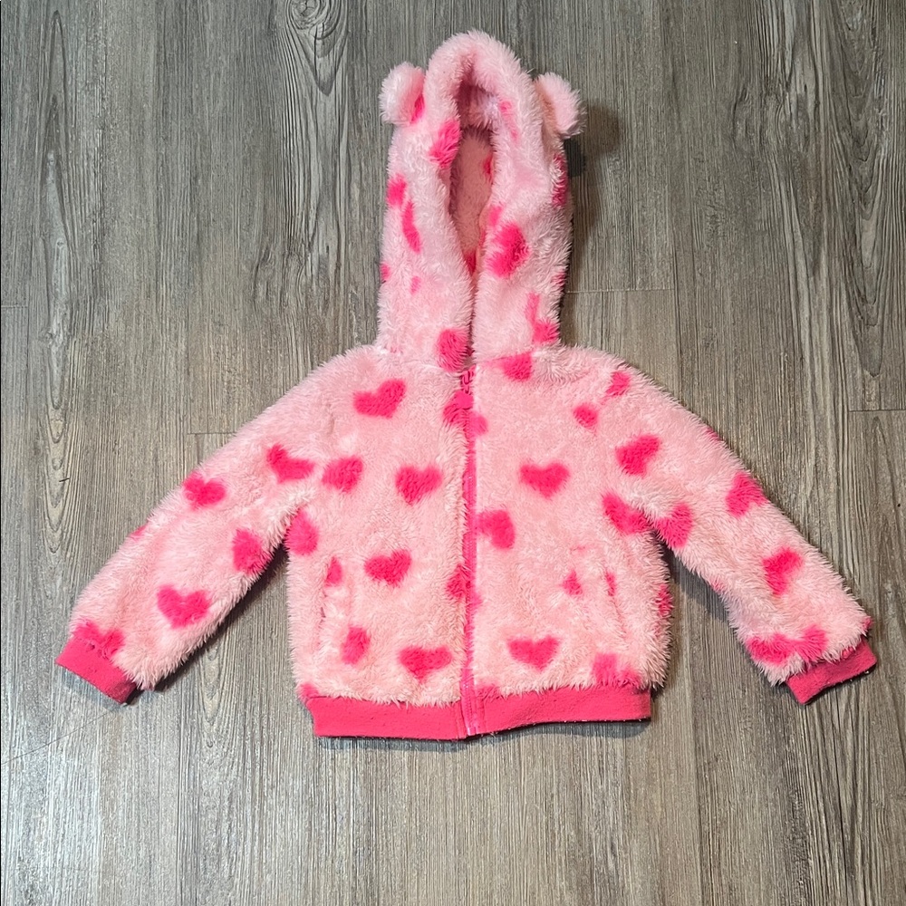 Pink Heart Fuzzy Jacket- Size 2T